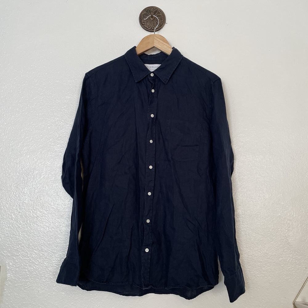 Everlane Men's Long Sleeve Blue Medium Button Up 100% Linen Shirt